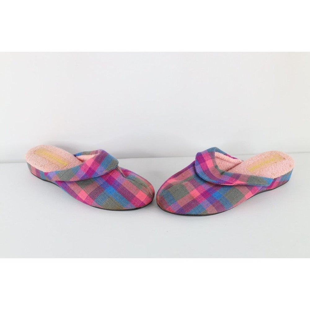 Deadstock Vintage 70s Streetwear Womens 10 Slip On Heeled Slippers Shoes Plaid